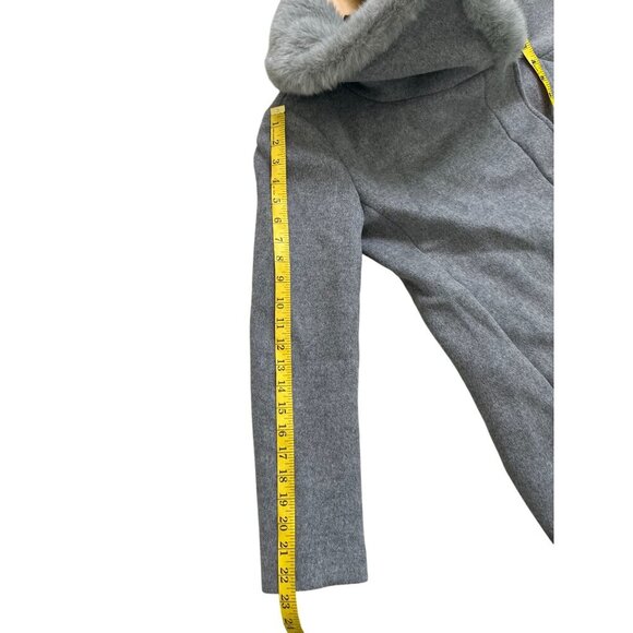 Club Monaco Evangah Wool Coat In Light Charcoal Gray Size XS/TP Faux Fur Collar - Picture 13 of 13